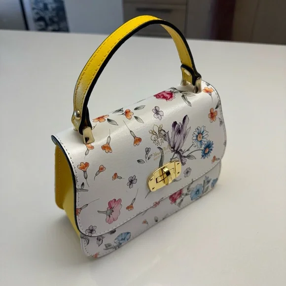 Floral White Handmade Leather Tote Bag - Picture 3 of 9